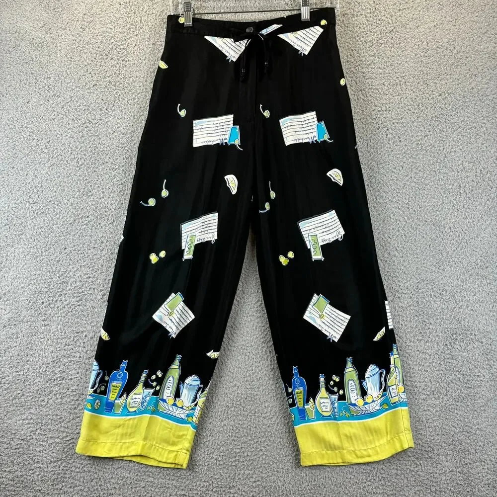 90s Novelty Pant Medium Artsy Ecclectic Retro AOP Wide Leg Crop Holly Lane VTG - Picture 1 of 15